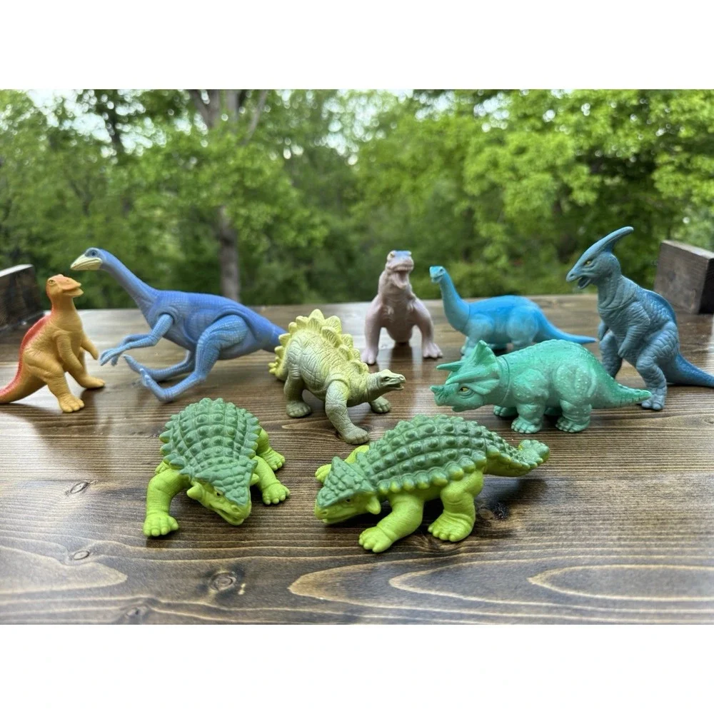 Vintage Playskool Dinosaur Toy Lot 9 Figures 1988 T Rex Stegosaurus Set
